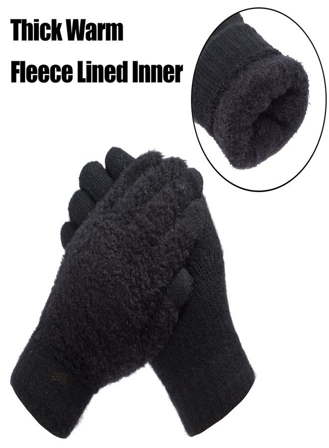 ViGrace Women's Winter Warm Touch Screen Gloves Cable Knit Wool Fleece Lined Touchscreen Texting Mittens for Women - Image 4
